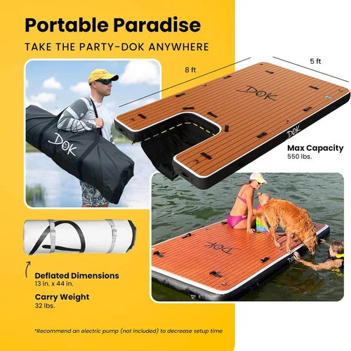 Miniatura 5 de DOK Party-DOK Plataforma de muelle inflable: acceso seguro y fácil al agua; espuma EVA antideslizante flotante con rampa de agua para piscina
