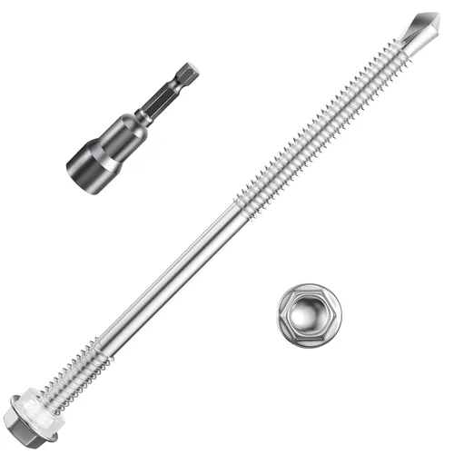 Miniatura 20 de Wensilon (250Pcs) #8×1" Tornillos autoperforantes de cabeza hexagonal con arandela, tornillos de acero inoxidable 410 para chapa metálica, tornillos