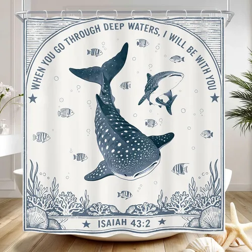 Miniatura 18 de Riyidecor Ocean - Cortina de ducha para niños, 60 pulgadas de ancho x 72 pulgadas de alto, diseño de ballena, dibujos animados, animales, delfín