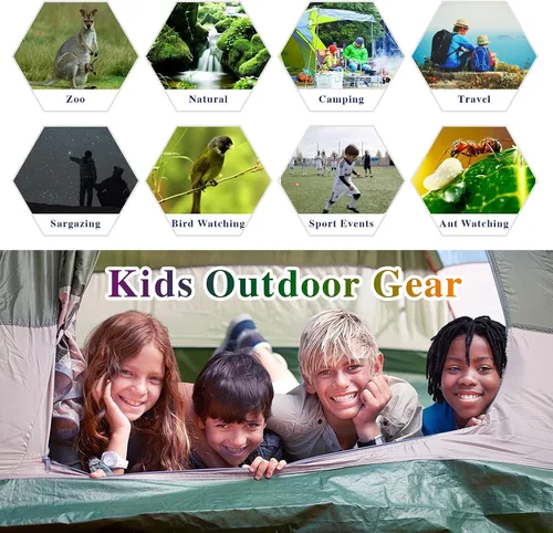 Miniatura 4 de Prismáticos para niños, kit de exploración al aire libre para niños de 3 a 12 años, prismáticos compactos a prueba de golpes, para niños