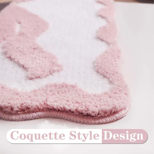Miniatura 4 de Alfombra de baño con lazo rosa para baño, de 16 x 24 pulgadas, bonita alfombra de baño pequeña con bordes festoneados, microfibra suave