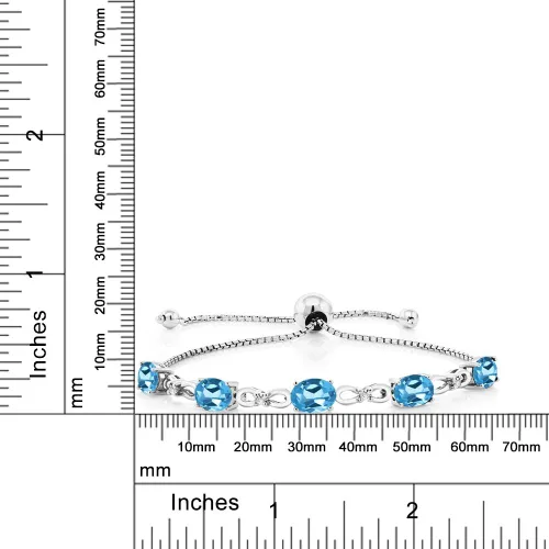Miniatura 105 de Gem Stone King Pulsera de tenis de diamantes cultivados en laboratorio con piedra natal de 3-6 quilates para mujer, plata de ley 925, ovalada