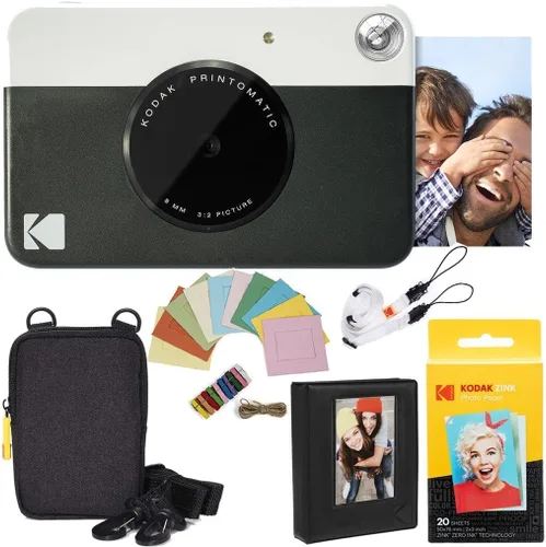 Kodak Printomatic - Paquete de cámara instantánea (20 hojas), papel Zink (negro) - Estuche - Álbum de fotos - Marcos para colgar.