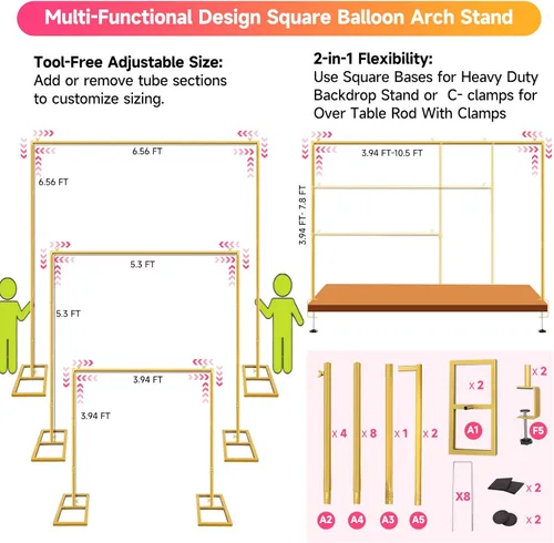 Miniatura 2 de Soporte Cuadrado para Telón de Fondo, Arco de Boda Soporte Ajustable Resistente, Soporte de Barra Sobre la Mesa con Abrazaderas, Marco de Globo