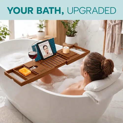 Miniatura 6 de SereneLife Bandeja de bañera premium con caja de regalo y juego de lazo, bandeja de baño expandible, regalos únicos de inauguración de la casa