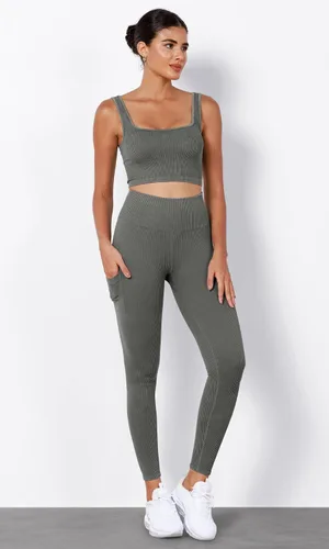 Miniatura 4 de ODODOS Leggings sin costuras para mujer con bolsillos, cintura alta, lavado ácido, acanalado, pantalones de yoga para gimnasio y entrenamiento