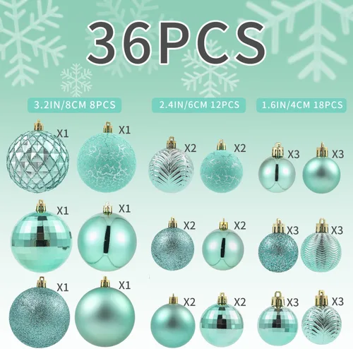 Miniatura 2 de LANGXUN 36 bolas de decoración de árbol de Navidad de pavo real, bolas de Navidad, decoración de Navidad 2025, adornos de Navidad inastillables