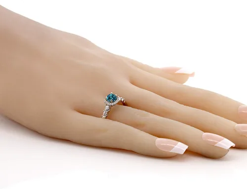 Miniatura 4 de Anillo de compromiso con piedra natal y zafiro blanco creado para mujer en plata de ley 925 Centro redondo de 0.197 in con detalles de 0.079