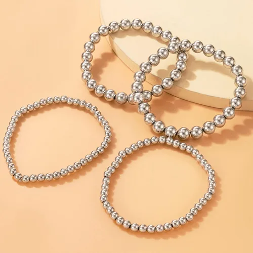 Miniatura 3 de Xerling 4 pulseras de cuentas doradas para mujer, pulseras de cadena de bolas de estrellas para adolescentes y niñas, pulsera elástica elástica