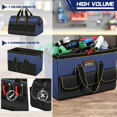 Miniatura 4 de AIRAJ - Juego de 2 bolsas de herramientas Bolsa de almacenamiento de herramientas portátil de 18 y 14 pulgadas Bolsas de herramientas de boca