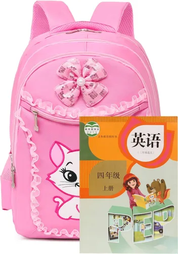 Miniatura 6 de Mochila escolar ligera de encaje con estampado de gatos, bolsa escolar de princesa, bolsa para libros, bolsa para bolígrafos para niñas de primaria