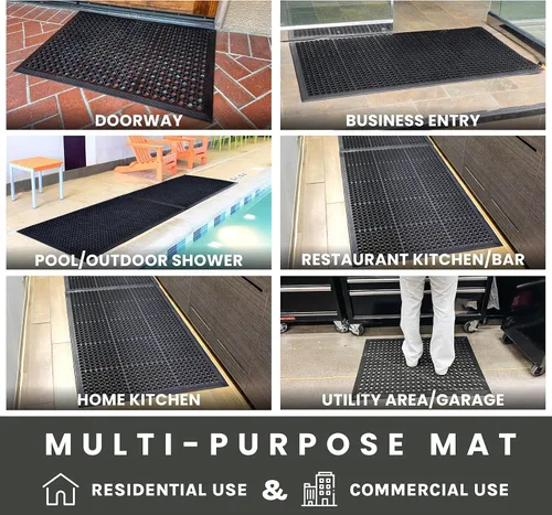 Miniatura 3 de Envelor Alfombra de Goma Antifatiga Antideslizante para Pisos de Restaurante Alfombra de Drenaje de Bar Tapete de Entrada Utilitario Garaje Hogar