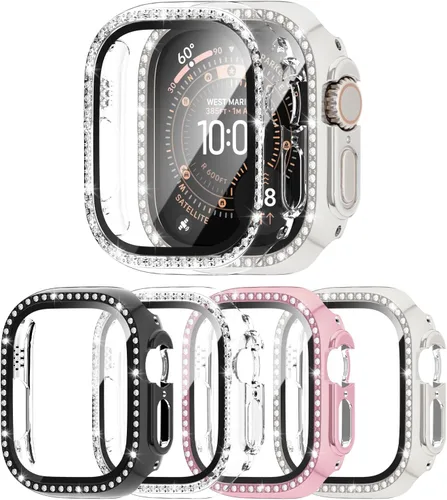 Miniatura 14 de 4 Pack Fundas Brillantes para Apple Watch SE 3/SE 2/SE/6/5/4 44mm, Funda Protectora de Diamantes y Brillantes con Protector de Pantalla de Vidrio