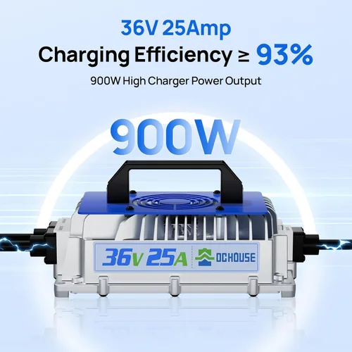 Miniatura 2 de DC HOUSE Cargador de batería de litio de 36 V 25 A, cargador rápido de 900 W, eficiencia de carga ≥ 93%, resistente al agua anticaídas