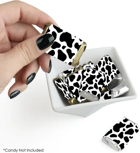 Miniatura 2 de Big Dot of Happiness Estampado de vaca – Mini pegatinas de barra de caramelo – Pequeños recuerdos de fiesta de animales de granja – 40