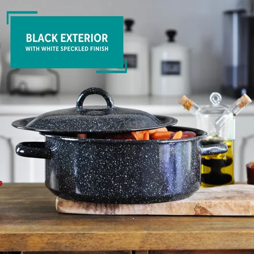 Miniatura 5 de Mirro Horno holandés de acero esmaltado con moteado negro tradicional estilo vintage de 4.5 cuartos de galón con tapa, (MIR-10701)