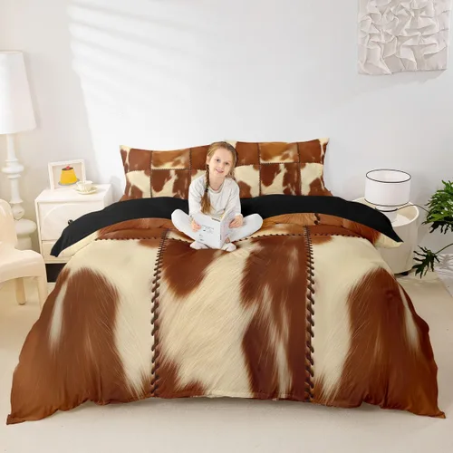 Miniatura 4 de Juego de ropa de cama con estampado de piel de vaca para niños, juego de funda de edredón con patrón de piel de vaca, juego de funda de edredón