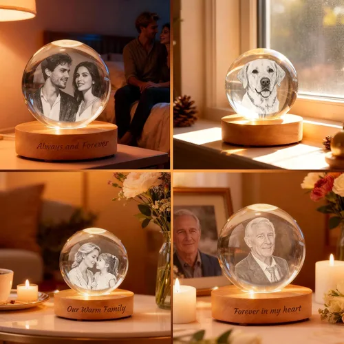 Miniatura 5 de Lámpara de bola de fotos de cristal 3D personalizada, regalo conmemorativo personalizado para recuerdo de Navidad, globo de cristal grabado