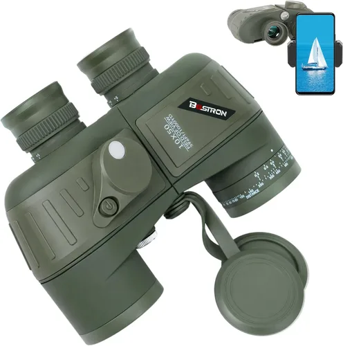 Binoculares marinos de 10 x 50, binoculares impermeables flotantes IPX7 con brújula de telémetro iluminada, lente BAK4 Prism FMC para vela,