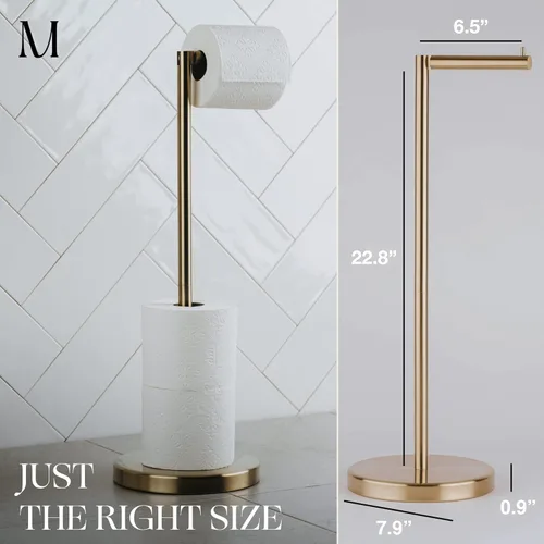 Miniatura 2 de MARMOLUX ACC Soporte de papel higiénico independiente con almacenamiento para 4 rollos de papel higiénico para baño, acero inoxidable dorado Acero