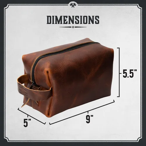 Miniatura 6 de Main Street Forge Dopp Kit Neceser de cuero de grano completo premium para hombres Fabricado en Estados Unidos Paquete de viaje para artículos
