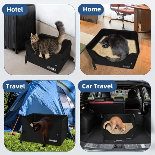 Miniatura 7 de Petskd High Sides - Caja de arena portátil de viaje para gatos con tapa y 10 bolsas de revestimiento, peso ligero y a prueba de fugas para viajes