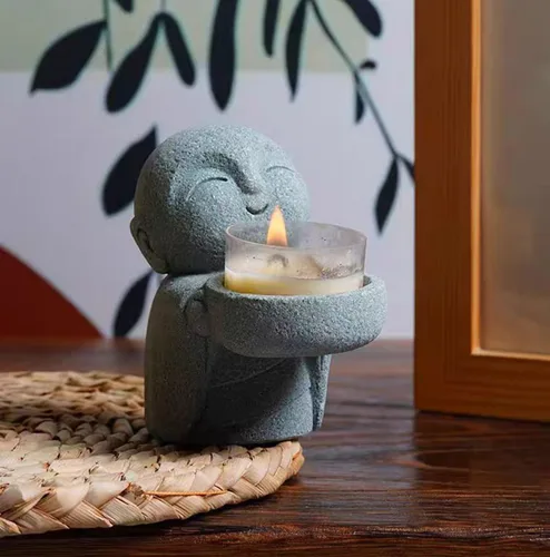 Miniatura 3 de livelyfish Estatua de monje japonés de 3 piezas de estatuas de buda de piedra arenisca zen rezando, esculturas asiáticas de jardín para buena