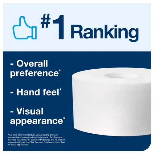 Miniatura 4 de Tork Rollo de papel higiénico de alta capacidad sin núcleo, color blanco, T7, Premium, 2 capas, 36 x 750 hojas, 472884