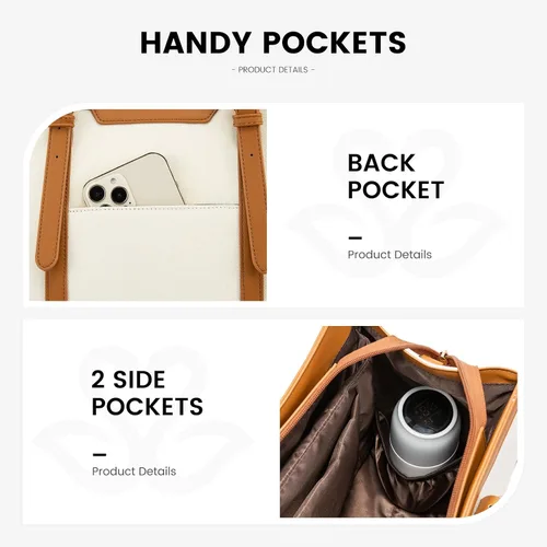 Miniatura 6 de LOVEVOOK Bolsa para laptop para mujer, bolsa de lona ligera de 15.6 pulgadas, bolsa grande para computadora, con bolso de mano, para negocios, Beige