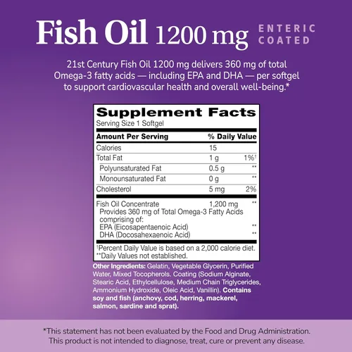 Miniatura 2 de 21st Century Aceite de pescado 1200 mg cápsulas blandas con revestimiento entérico, 90