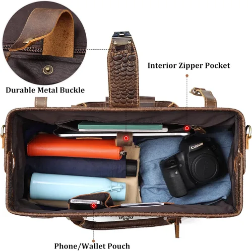 Miniatura 6 de Polare - Bolsa de lona elegante para hombre, 21 pulgadas, de piel de vaca, para viajes, Marrón