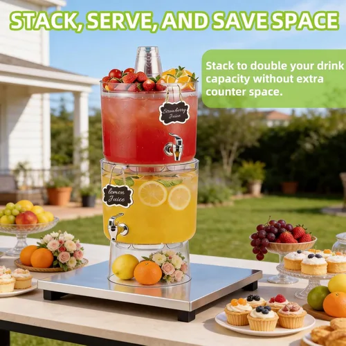 Miniatura 9 de Dispensador de bebidas de 2 galones para fiestas, dispensador de bebidas sin BPA con grifo sin goteo, dispensadores de jugo con soporte, dispensador