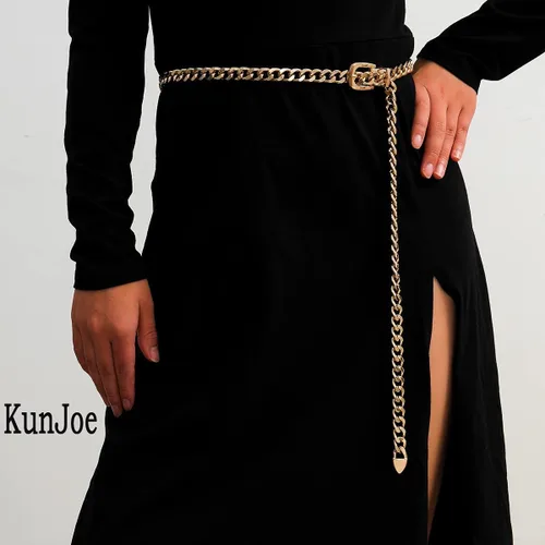 Miniatura 7 de KunJoe Cinturón de cadena para mujer, cadena de cinturón grueso, cadena de oro