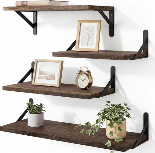 Miniatura 10 de YGEOMER - Estantes flotantes, juego de 4 unidades, color negro carbonizado, multifuncionales, montaje en pared, estantes para sala de estar, baño