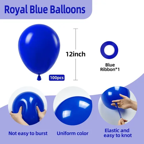 Miniatura 2 de FOTIOMRG Globos de color azul real de 12 pulgadas, paquete de 100 globos de látex azul real para graduación, cumpleaños, baby shower, boda