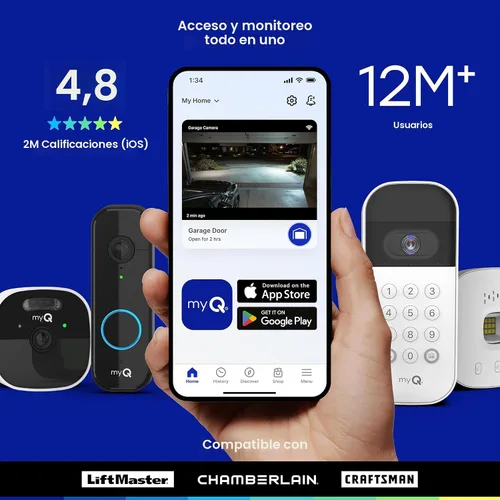 Miniatura 9 de Chamberlain myQ Video Doorbell Cámara 2K, batería/cableada, visión nocturna a color, vista en vivo con conversación bidireccional, detección