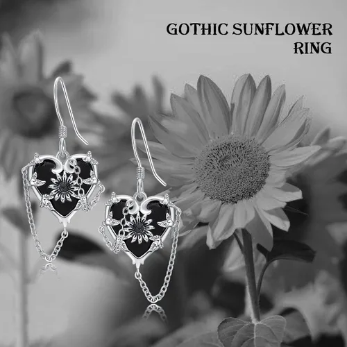 Miniatura 6 de Aretes de corazón de bruja, rosa gótica, murciélago, calavera, rosa, cruz, libélula, piedra lunar, calavera, plata de ley 925, joyería gótica