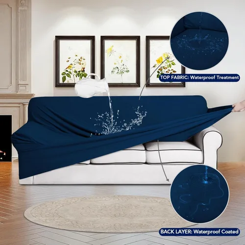 Miniatura 3 de PureFit Funda de sofá 100 % impermeable doble para sofás y sofás, funda elástica de forro polar antideslizante, lavable, protector de muebles a Azul