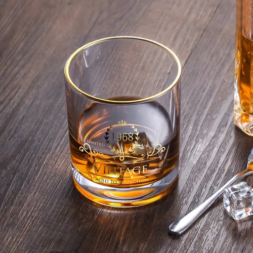 Miniatura 5 de Regalos de cumpleaños número 57 de 1968 para hombres/papá/hijo, vasos de whisky vintage que no se desvanecen de oro de 24 quilates hechos a mano