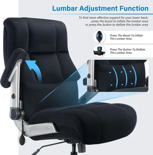 Miniatura 6 de Silla de oficina grande y alta, 700 libras, silla de escritorio ejecutiva con soporte lumbar ajustable, brazos abatibles 3D, ruedas silenciosas