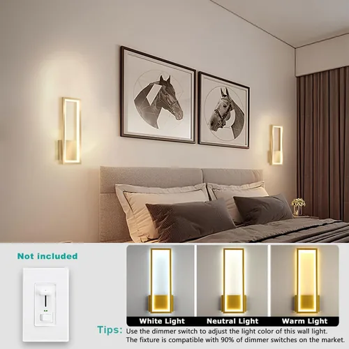 Miniatura 2 de Lámpara de pared LED para interiores, regulable, 16 W, oro, moderna, simple, rectangular, lámpara de pared, aluminio y acrílico, iluminación