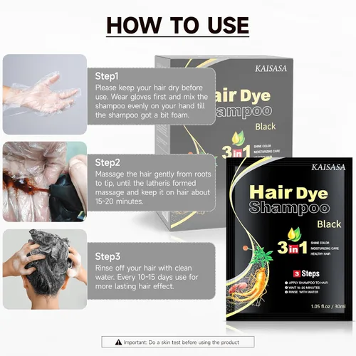 Miniatura 5 de IIIMEIDU 10 champú de tinte para el cabello para mujeres y hombres, champú de color 3 en 1, hierbas naturales para cobertura de cabello gris (negro)