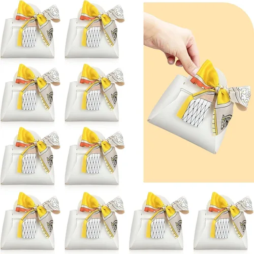 Miniatura 11 de Paquete de 10 cajas de regalo rosas de piel sintética, pequeña bolsa de recuerdo de fiesta con cinta, cajas de regalo reutilizables y exquisitas