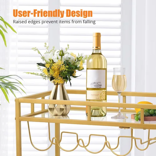 Miniatura 4 de GAOMON Carrito de bar grande dorado, carrito de servicio de bar en casa, carrito de vino con 2 estantes espejados, soportes para vino, soportes