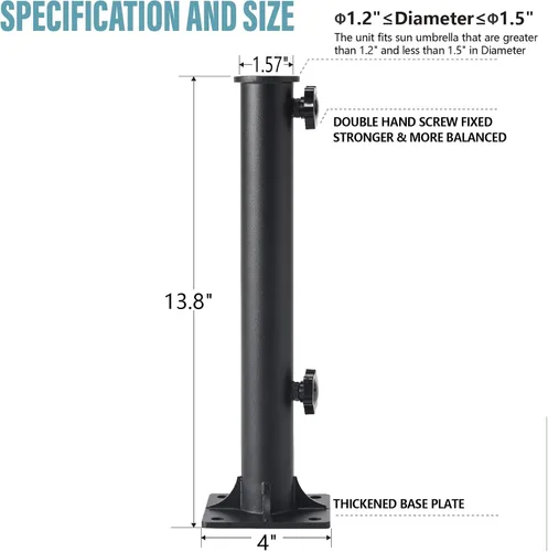 Miniatura 4 de Φ1.5 Soporte de sombrilla de patio de acero inoxidable (para Φ1.2-1.5 pulgadas de inserción de paraguas). para fijación de suelo al aire libre Base