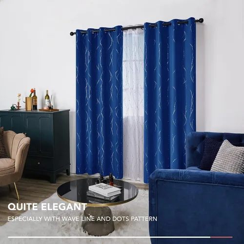 Miniatura 6 de Deconovo Cortinas blackout con ojales para dormitorio de bebés, 72 pulgadas de largo, para oscurecimiento de habitación, patrón de líneas onduladas