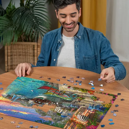 Miniatura 8 de Ravensburger - Grandiosa Grecia - Rompecabezas de 1000 piezas - Impresionante y emocionante amanecer costero sobre la ciudad - Colores llamativos