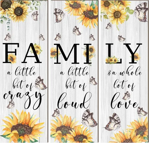Miniatura 8 de Yookeer 3 piezas de girasol inspirador decoración de pared para cocina, girasol, mariposa, regalo de pared, decoración de pared familiar de madera