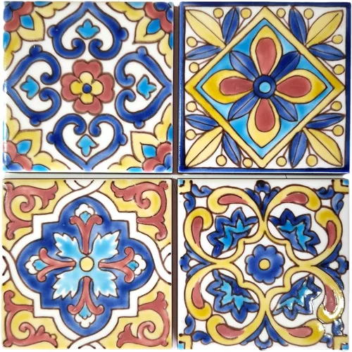Miniatura 5 de Juego de posavasos de azulejos de cerámica pintados a mano personalizados de 4 x 4 pulgadas, disponible en juegos de 4, 6, 8, 12 y 16, ideal