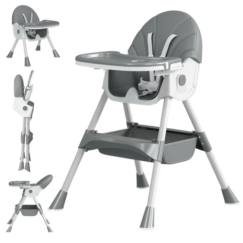 Silla alta para bebé, sillas altas 5 en 1 para bebés y niños pequeños, silla alta plegable de viaje con cojín de poliuretano desmontable, doble Rosa
